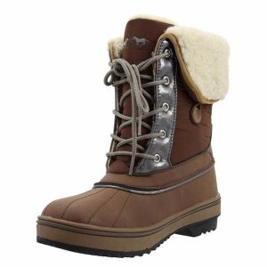 Luksusowe buty zimowe dla kobiet HV Polo Glaslynn. Brązowe buty zimowe HV POLO, bez obcasa, bez zapięcia. Za 431,00 zł.