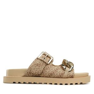 Klapki Guess. Brązowe klapki Guess, z aplikacjami, bez obcasa. Za 309,99 zł.