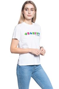T-SHIRT DAMSKI WRANGLER HIGH RIB REGULAR TEE WHITE W7N9EVX12 112131988. Białe t-shirty Wrangler, s, bez wzorów, bez kołnierzyka, bez ramiączek. Za 69,99 zł.