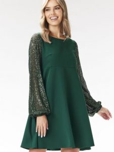 Sukienka Model A694 Bottle Green - awama. Zielone sukienki Awama, l, bez wzorów, z elastanu, eleganckie, bez kołnierzyka, bez ramiączek, mini, dopasowane. Za 412,33 zł.