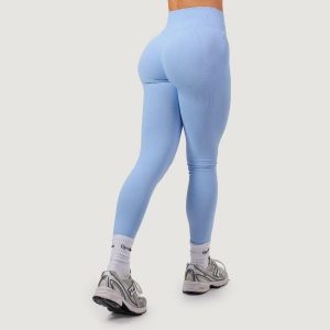 Legginsy damskie fitness bezszwowe z wysokim stanem Sky NEO. Niebieskie legginsy GYMBEAM, bez wzorów, z elastanu, z podwyższonym stanem. Za 112,90 zł.