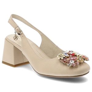 Czółenka damskie Artiker, cholewka ze skóry naturalnej zabudowany nosek pasek na pięcie z regulowaną klamrą stabilny obcas typu klocek, beżowa, 58C06. Brązowe czółenka ARTIKER, z aplikacjami, ze skóry, bez obcasa, na obcasie, bez zapięcia. Za 259,00 zł.