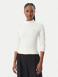 Tommy Hilfiger Sweter WW0WW51383 Kremowy Slim Fit. Białe swetry klasyczne TOMMY HILFIGER, s, z bawełny, bez kołnierzyka. Za 347,99 zł.