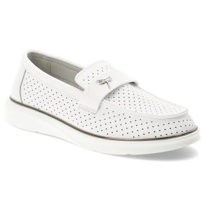 Mokasyny damskie Vinceza, cholewka ze skóry naturalnej licowej z perforacją wsuwany fason z ozdobnym paskiem zabudowany przód na lekkiej podeszwie, b. Białe półbuty VINCEZA, bez wzorów, ze skóry, bez obcasa, bez zapięcia. Za 159,00 zł.