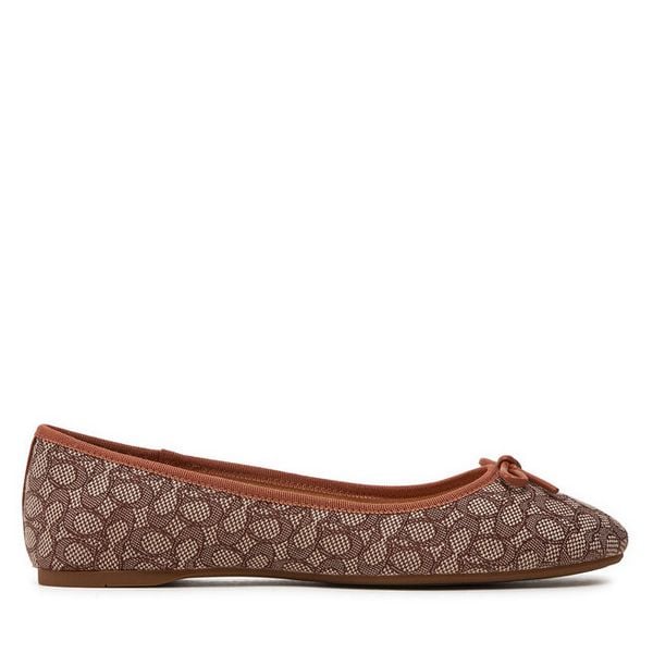 Baleriny Coach. Brązowe balerinki Coach, bez wzorów, bez obcasa, bez zapięcia. Za 399,99 zł.