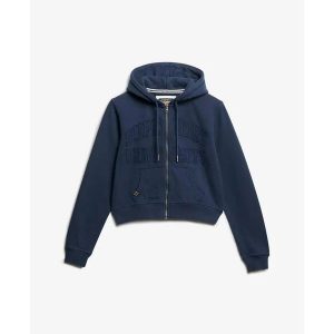 Damska bluza z kapturem full zip Superdry Athletic Tonal Crop. Niebieskie bluzy Superdry, bez wzorów, z kapturem. Za 326,95 zł.
