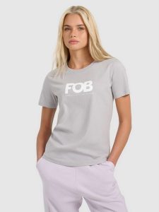 4F T-shirt regular z nadrukiem damski - szary XXL. Szare t-shirty 4f, uniwersalny, bez wzorów, z bawełny, bez kołnierzyka, bez ramiączek. Za 59,99 zł.