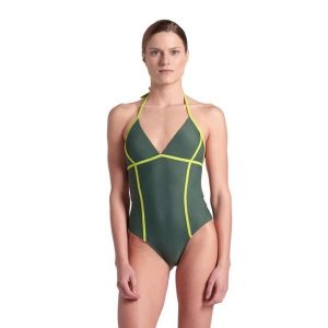 Strój kąpielowy damski na basen Arena Women's Pro_File Tie Back. Zielone stroje jednoczęściowe Arena, bez wzorów. Za 69,99 zł.