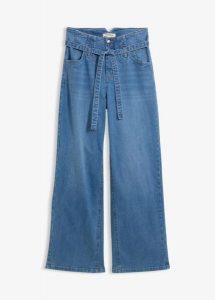 Jeansy wide leg, high waist, z bawełny organicznej. Niebieskie jeansy bonprix, bez wzorów, z bawełny, z podwyższonym stanem. Za 189,99 zł.