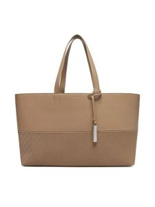 Calvin Klein Torebka Ck Mixmedia Shopper_Mono K60K613166 Beżowy. Brązowe shopper bag Calvin Klein, bez wzorów, ze skóry, bez dodatków. Za 419,99 zł.