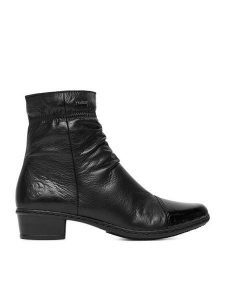 Rieker Botki Y0773-00 Czarny. Czarne botki Rieker, bez wzorów, ze skóry, bez obcasa, na płaskiej podeszwie, bez zapięcia. Za 329,99 zł.