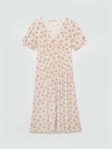 Sukienka damska midi z wiskozy w kwiatowy wzór perłowa Pala 103. Białe sukienki Big Star, l, bez wzorów, ze skóry, eleganckie, bez kołnierzyka, bez ramiączek, midi, dopasowane. Za 249,99 zł.