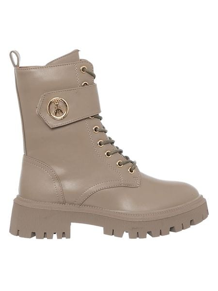 Patrizia Pepe Skórzane botki w kolorze szarobrązowym rozmiar: 38. Brązowe botki Patrizia Pepe, z aplikacjami, bez obcasa, bez zapięcia. Za 465,95 zł.