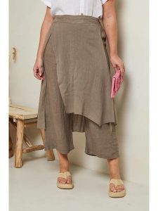 Curvy Lady Lniane spodnie w kolorze szarobrązowym rozmiar: 48/50. Brązowe spodnie z wysokim stanem Curvy Lady, bez wzorów, ze lnu, z podwyższonym stanem. Za 136,13 zł.