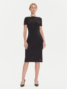 Calvin Klein Sukienka koktajlowa LV044D063G Czarny Slim Fit. Czarne sukienki Calvin Klein, bez wzorów, z syntetyku, wizytowe, bez kołnierzyka, bez ramiączek. Za 609,99 zł.