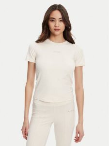 Guess T-Shirt V5RI10 KCD02 Écru Regular Fit. T-shirty Guess, xs, z aplikacjami, z syntetyku, bez kołnierzyka, bez ramiączek. Za 139,99 zł.
