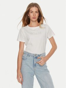 Guess T-Shirt V3BI11 J1314 Biały Regular Fit. Białe t-shirty Guess, m, z aplikacjami, z bawełny, bez kołnierzyka, bez ramiączek. Za 109,99 zł.