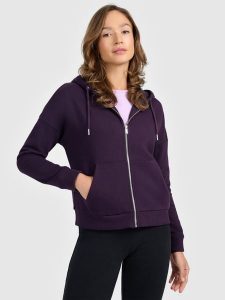 4F Bluza dresowa rozpinana z kapturem damska - fioletowa XXL. Fioletowe bluzy 4f, xxl, bez wzorów, z bawełny, z kapturem. Za 169,99 zł.