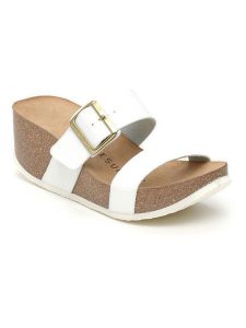 BACKSUN Klapki w kolorze białym na koturnie rozmiar: 41. Białe klapki Backsun, bez wzorów, z materiału, z otwartym noskiem, bez obcasa, na koturnie. Za 130,99 zł.