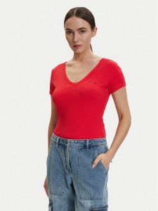 Tommy Jeans T-Shirt DW0DW17385 Czerwony Slim Fit. Czerwone t-shirty Tommy Jeans, xl, bez wzorów, z bawełny, bez kołnierzyka, bez ramiączek. Za 149,99 zł.