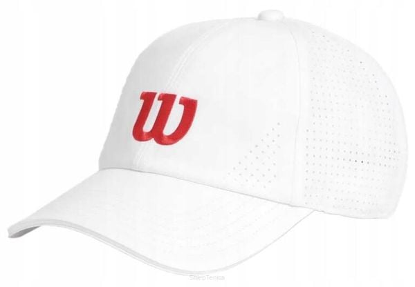 Czapka tenisowa Wilson Active Perforated Cap. Białe czapki Wilson, bez wzorów, z materiału, eleganckie. Za 145,00 zł.
