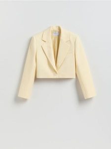 Krótka marynarka - jasnożółty. Żółte marynarki i żakiety Reserved, l, bez wzorów, z tkaniny. Za 179,99 zł.