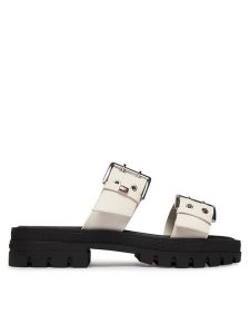 Tommy Jeans Klapki Tjw Buckle Straps Sandal EN02966 Écru. Białe klapki Tommy Jeans, bez wzorów, z jeansu, bez obcasa. Za 409,99 zł.