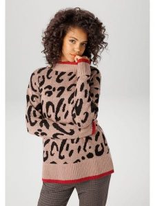 Aniston Sweter w kolorze jasnobrązowo-czarnym rozmiar: 38. Brązowe swetry oversize Aniston, bez wzorów, bez ramiączek. Za 86,95 zł.