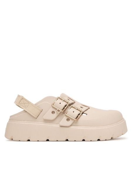 Crocs Sandały Loaferette Clog 214105 Beżowy. Brązowe sandały Crocs, bez wzorów, z tworzywa sztucznego, bez obcasa, na płaskiej podeszwie, bez zapięcia. Za 319,99 zł.