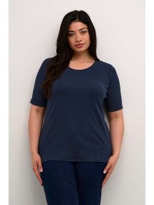 KAFFE curve Koszulka w kolorze granatowym rozmiar: XL. Niebieskie bluzki KAFFE curve, xl, bez wzorów, bez kołnierzyka, bez ramiączek. Za 90,45 zł.