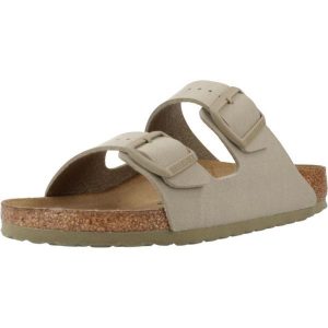 Klapki damskie Birkenstock Arizona Faded. Brązowe klapki Birkenstock, bez wzorów, z materiału, bez obcasa. Za 296,10 zł.