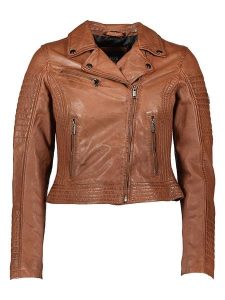 HIS Skórzana kurtka w kolorze janobrązowym rozmiar: 36. Brązowe kurtki HIS, bez wzorów, ze skóry, bez kaptura. Za 310,35 zł.