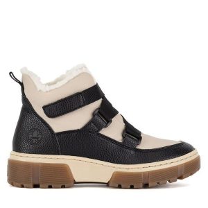 Botki Rieker. Brązowe botki Rieker, bez wzorów, bez obcasa, na płaskiej podeszwie, bez zapięcia. Za 379,99 zł.