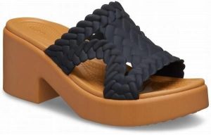 Klapki Dla Dorosłych Crocs Brooklyn Woven Slide Heel. Czarne klapki Crocs, bez wzorów, z materiału, bez obcasa. Za 199,99 zł.