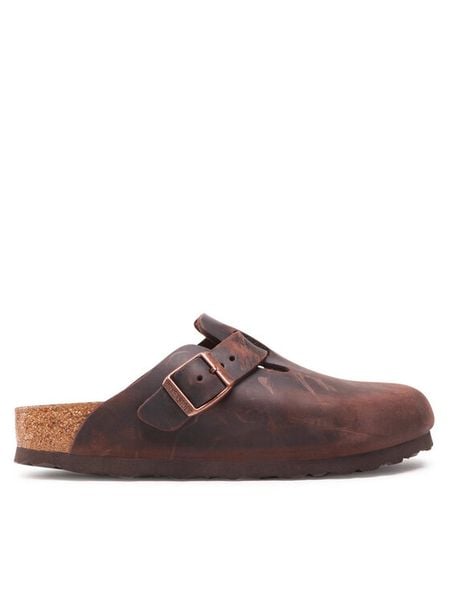 Birkenstock Klapki Boston Bs 860133 Brązowy. Brązowe klapki Birkenstock, bez wzorów, z nubiku, bez obcasa. Za 499,00 zł.