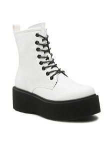 Jenny Fairy Trzewiki WS101-08 Biały. Białe botki Jenny Fairy, bez wzorów, ze skóry, bez obcasa, na koturnie, bez zapięcia. Za 159,99 zł.