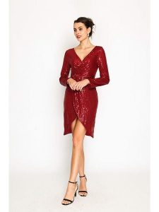 ASSUILI Sukienka w kolorze bordowym rozmiar: 40. Czerwone sukienki Assuili, bez wzorów, klasyczne, bez kołnierzyka, bez ramiączek, mini. Za 193,95 zł.