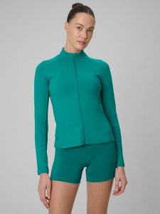 4F Bluza treningowa slim szybkoschnąca damska - turkusowa L. Niebieskie bluzy 4f, l, bez wzorów, bez kaptura. Za 179,99 zł.
