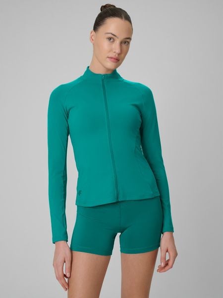 4F Bluza treningowa slim szybkoschnąca damska - turkusowa L. Niebieskie bluzy 4f, l, bez wzorów, bez kaptura. Za 179,99 zł.