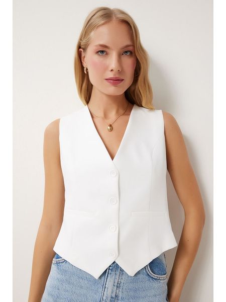 Happiness Istanbul Kamizelka w kolorze białym rozmiar: 40. Białe kamizelki Happiness Istanbul, bez wzorów, bez kołnierzyka, bez ramiączek, bez kaptura. Za 88,02 zł.