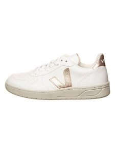 Veja Skórzane sneakersy "V 10" w kolorze złoto-białym rozmiar: 39. Białe trampki Veja, bez wzorów, bez zapięcia. Za 483,17 zł.