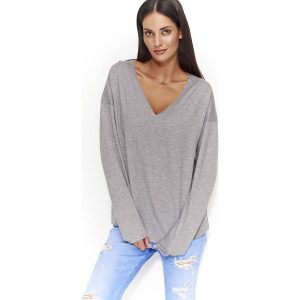 Szara Lekka Bluza z Dekoltem w Szpic. Bluzy marki Molly.pl. Za 79,90 zł.