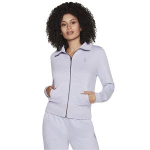 Bluza dresowa sportowa damska The Hoodless Hoodie Diamond Jacket. Fioletowe bluzy Skechers, xs, bez wzorów, z bawełny, bez kaptura. Za 199,99 zł.