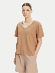 Tommy Hilfiger T-Shirt WW0WW43901 Beżowy Relaxed Fit. Brązowe t-shirty TOMMY HILFIGER, l, bez wzorów, z bawełny, bez kołnierzyka, bez ramiączek. Za 159,99 zł.