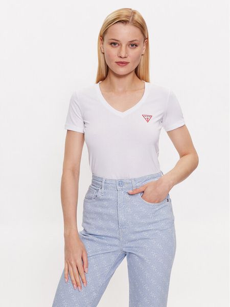 Guess T-Shirt W2YI45 J1314 Biały Slim Fit. Białe t-shirty Guess, xxl, z aplikacjami, z bawełny, bez kołnierzyka, bez ramiączek. Za 129,99 zł.