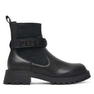 Botki Pepe Jeans. Czarne botki Pepe Jeans, bez wzorów, z jeansu, bez obcasa, na płaskiej podeszwie, bez zapięcia. Za 499,99 zł.