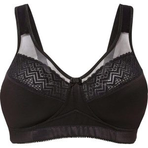 Biustonosz odciążający bez fiszbinów. Czarne biustonosze bonprix, bez wzorów, z koronki. Za 79,99 zł.