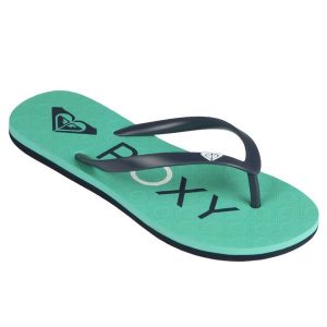 Japonki SEA damskie. Zielone klapki Roxy, bez wzorów, z gumy, bez obcasa. Za 39,99 zł.