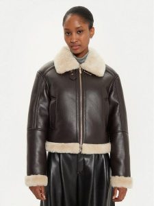 Fracomina Kurtka z imitacji skóry FS24WC4004O42001 Brązowy Regular Fit. Brązowe kurtki Fracomina, l, bez wzorów, ze skóry, bez kaptura. Za 479,99 zł.