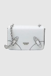 GUESS Mała biała torebka o imitacji skóry krokodyla didi mini. Białe listonoszki Guess, z aplikacjami, ze skóry, małe, bez dodatków. W wyprzedaży za 399,99 zł.